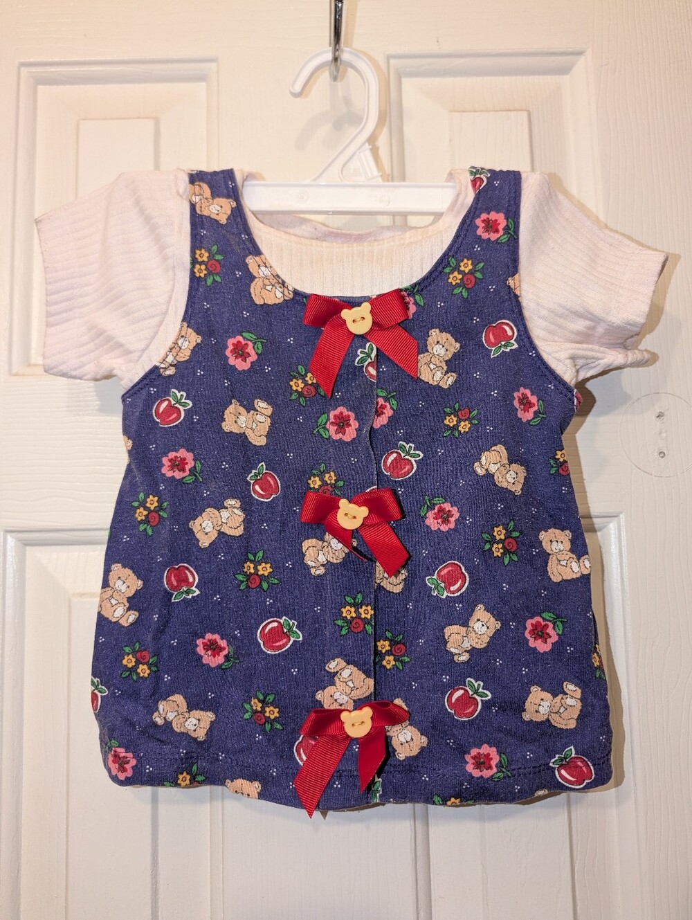 Vintage 1990s Toddler Girl's Tank Tee 2T Bear Apple Flower Baby Shirt AS IS